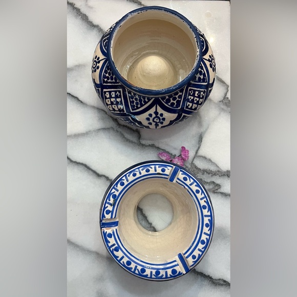 Moroccan Handmade Ceramic Ashtray Smokeless Cigar Exquisite 2-piece Design - Picture 6 of 13